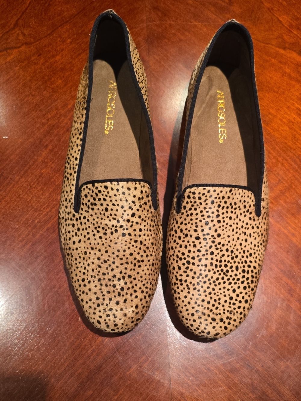 AEROSOLES Tan Leopard-Print Slip-On Loafers